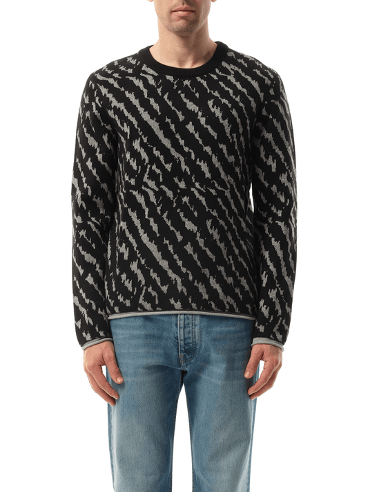 Image of a model wearing Outerwear. Productname: LANVIN Animal Jacq Knitwear in BLACK colour by brand - LANVIN