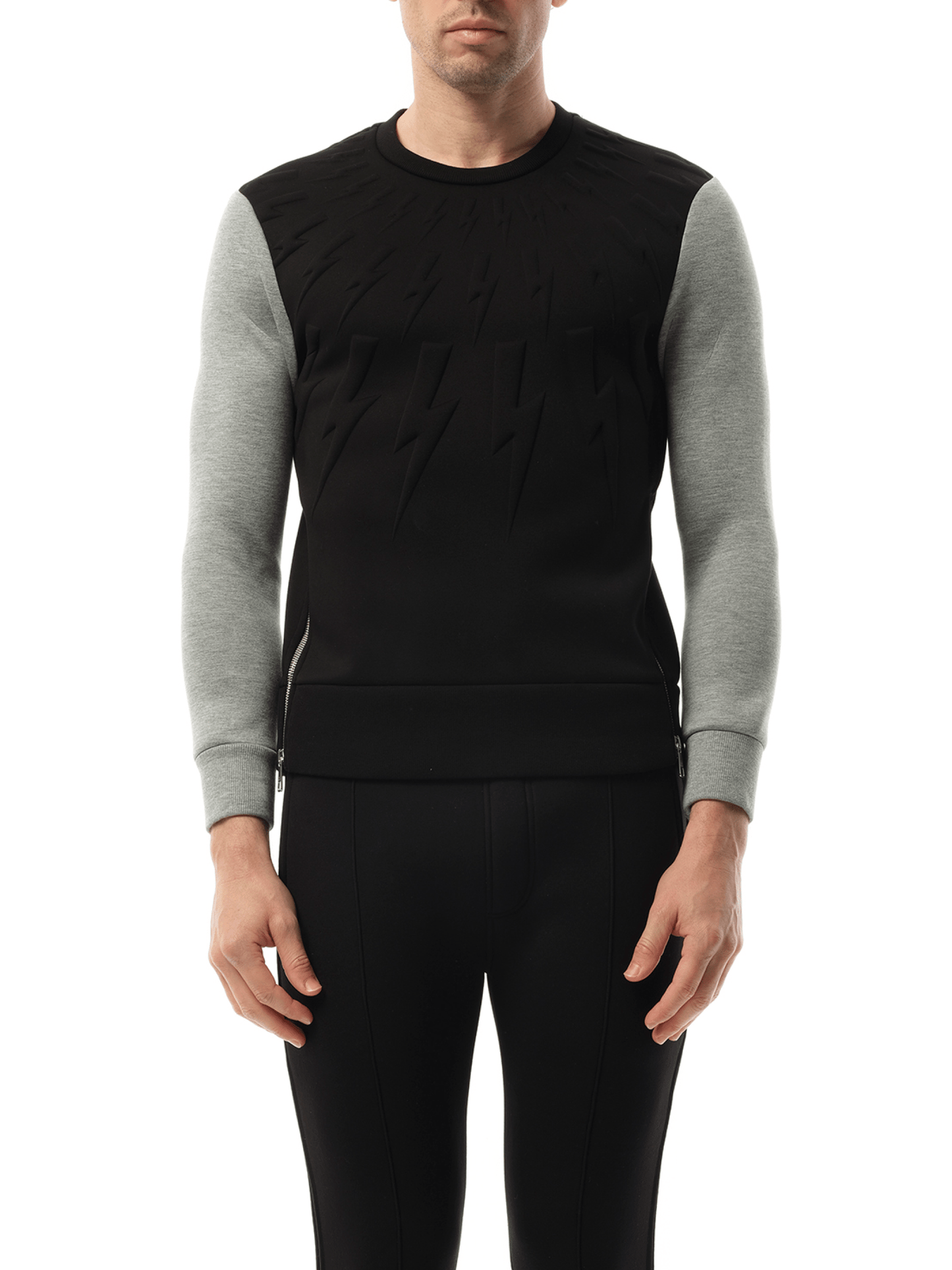 Image of a model wearing Outerwear. Product name - Sweatshirt in Black colour by brand - NEIL BARRETT