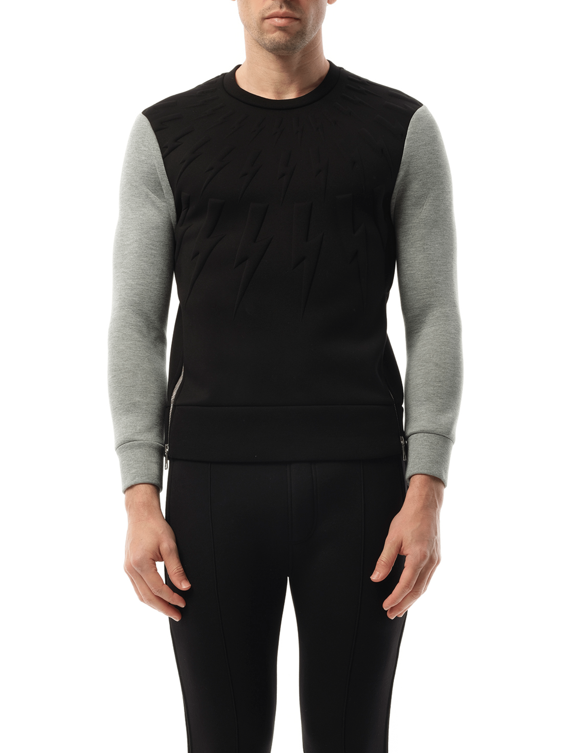 Image of a model wearing Outerwear. Product name - Sweatshirt in Black colour by brand - NEIL BARRETT