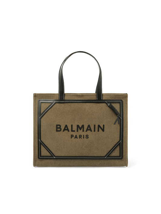 Image of Bags. Productname: BALMAIN B-Army Medium Canvas Shopper Bag in GREEN colour by brand - BALMAIN