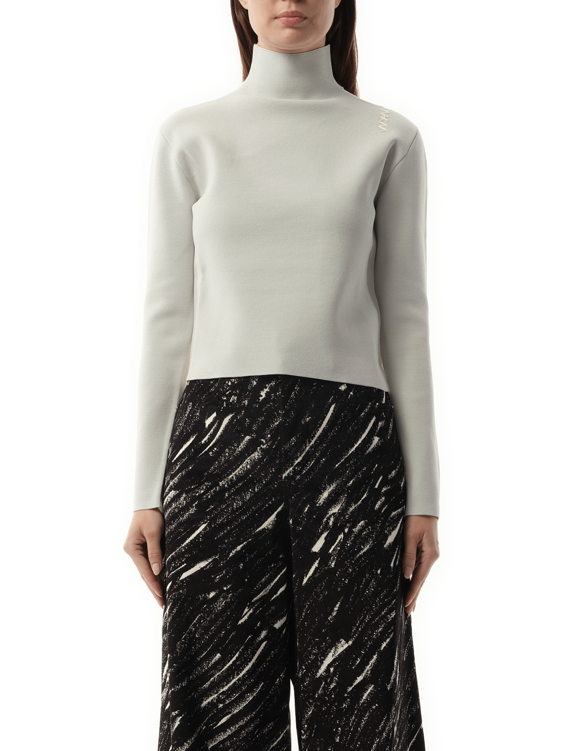 Image of a model wearing Tops. Product name - Turtleneck Sweater in Grey colour by brand - MARNI
