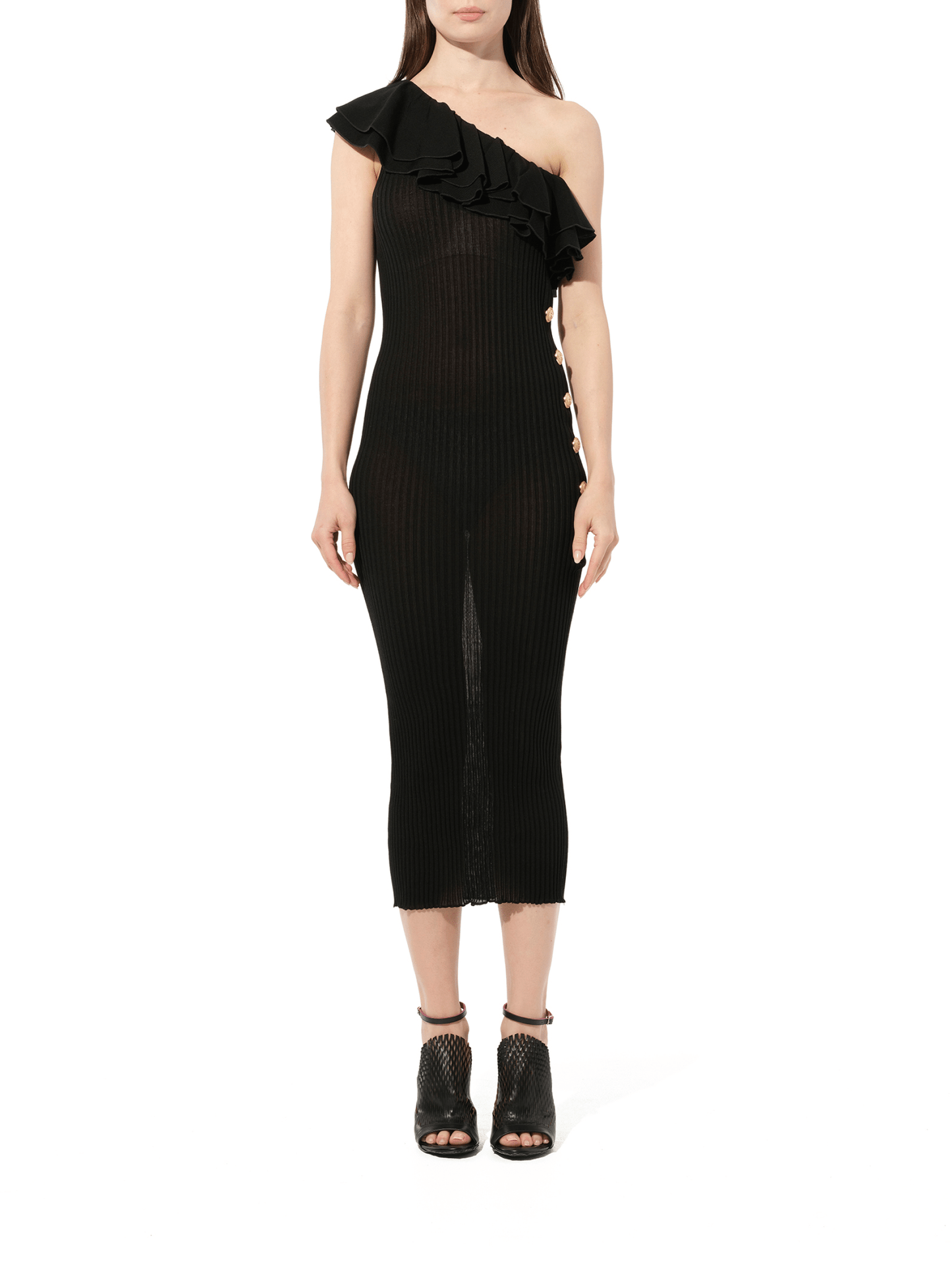BALMAIN One Shoulder Dress (Black)