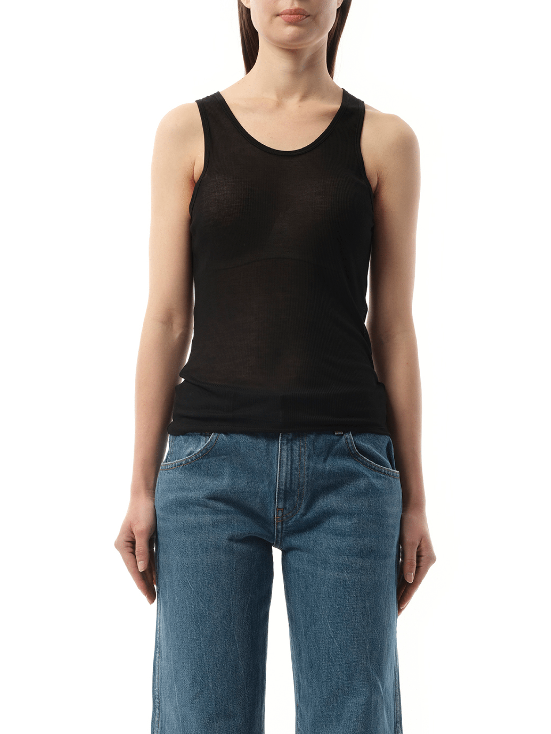 Image of a model wearing Tops. Productname: KHAITE Johnnie Top in Black colour by brand - KHAITE
