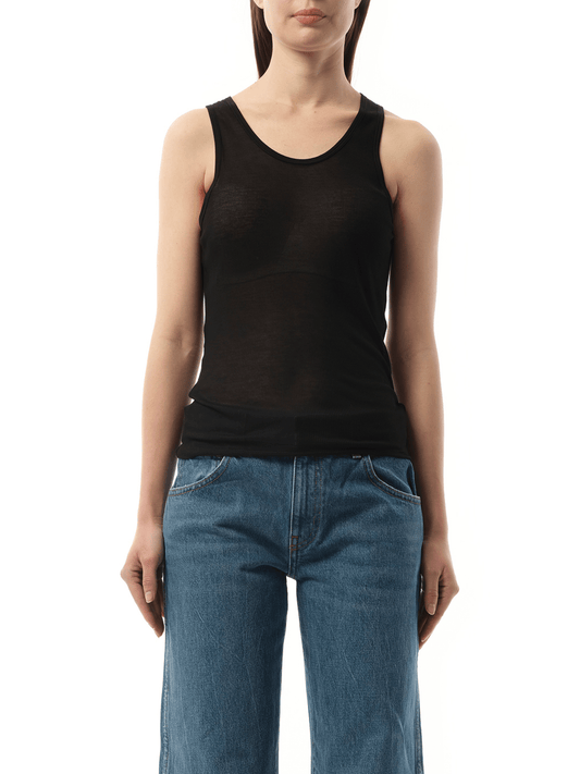 Image of a model wearing Tops. Productname: KHAITE Johnnie Top in Black colour by brand - KHAITE