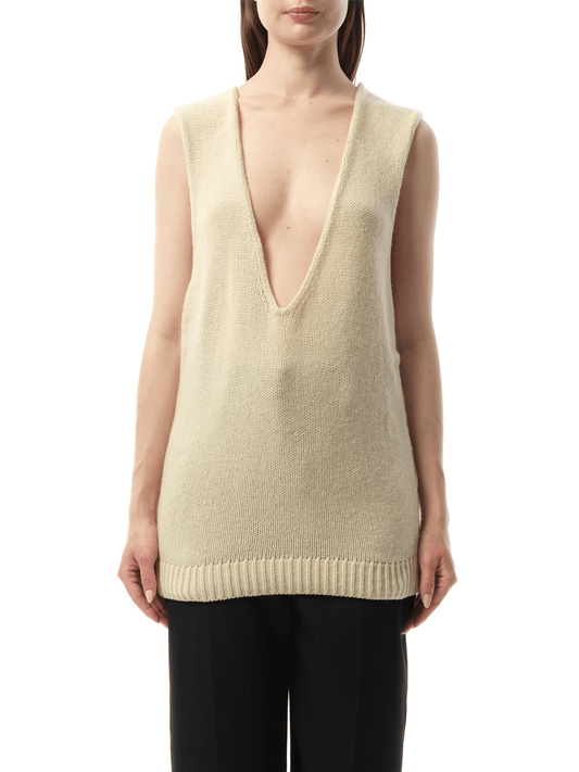 Image of a model wearing Outerwear. Product name - Knitted Top in White colour by brand - LANVIN