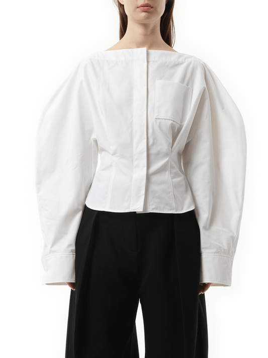 Image of Blouses. Productname: JACQUEMUS La Chemise Barco in White colour by brand - JACQUEMUS
