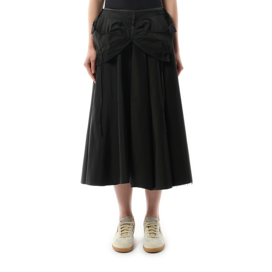 Image of a model wearing Skirts. Productname: MAISON MARGIELA Poly Taffeta Midi Skirt in BLACK colour by brand - MAISON MARGIELA