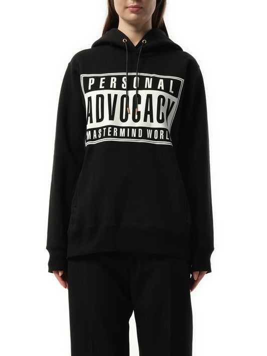 Image of a model wearing Outerwear. Product name - Hoodie in Black colour by brand - MASTERMIND