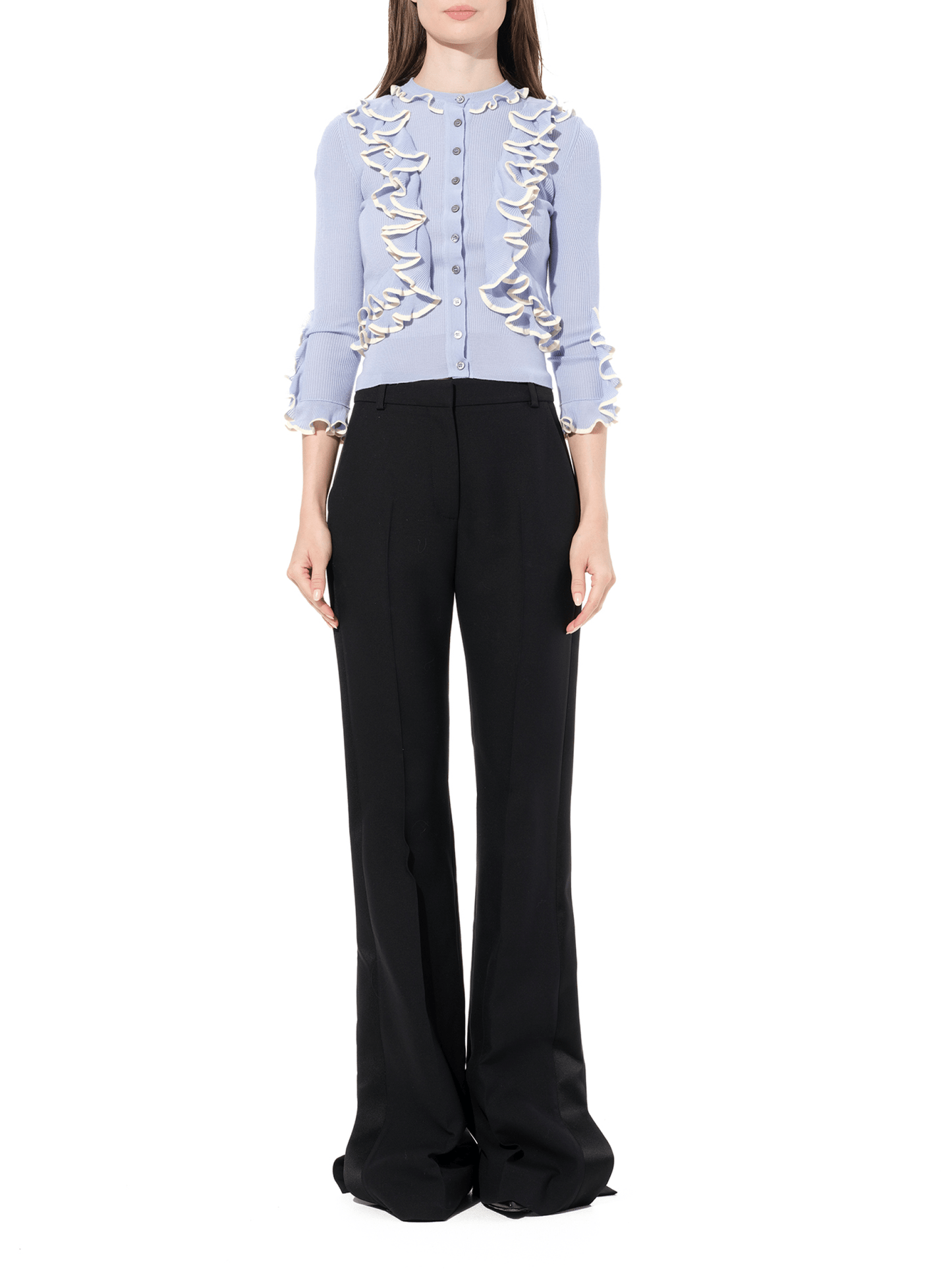 ALEXANDER MCQUEEN Ruffle Knit Cardigan (Blue)