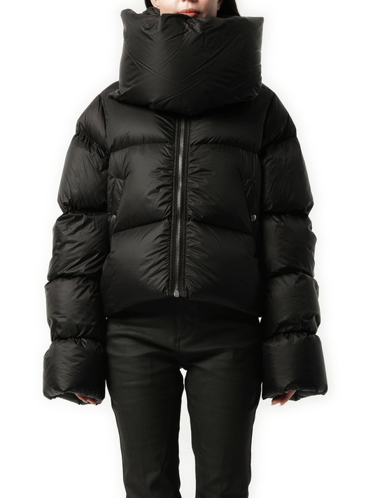 Image of Coats & Jackets. Productname: RICK OWENS Funnelneck Down Jacket in BLACK colour by brand - RICK OWENS
