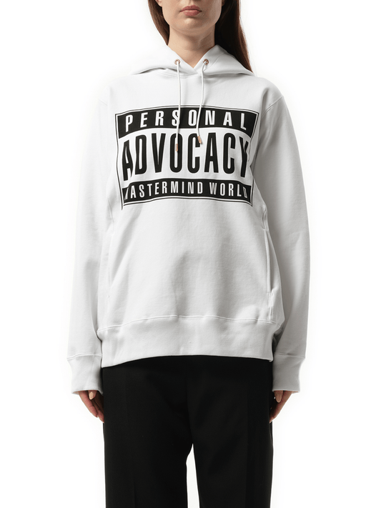 Image of a model wearing Outerwear. Productname: MASTERMIND Hoodie in White colour by brand - MASTERMIND