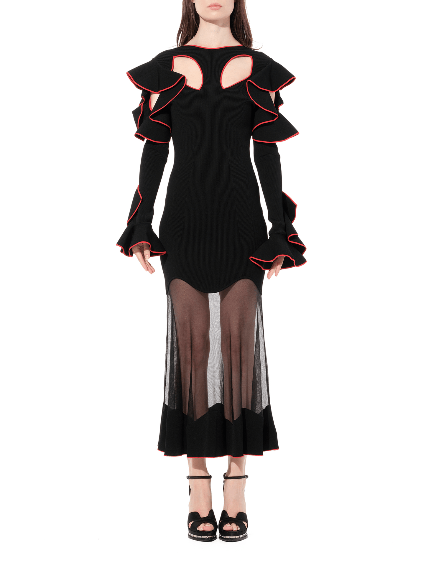 ALEXANDER MCQUEEN Long Sleeve Knit Dress (Black)