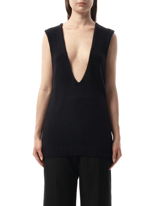 Image of a model wearing Tops. Productname: LANVIN Knitted Top in Blue colour by brand - LANVIN