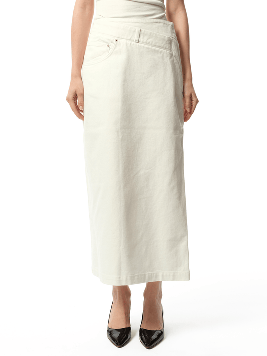 Image of a model wearing Skirts. Productname: LOEWE Deconstructed Skirt AF in White colour by brand - LOEWE