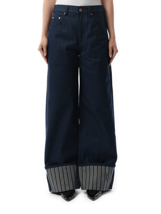 Image of a model wearing Denim. Productname: JACQUEMUS Le De-Nimes Large in NAVY colour by brand - JACQUEMUS