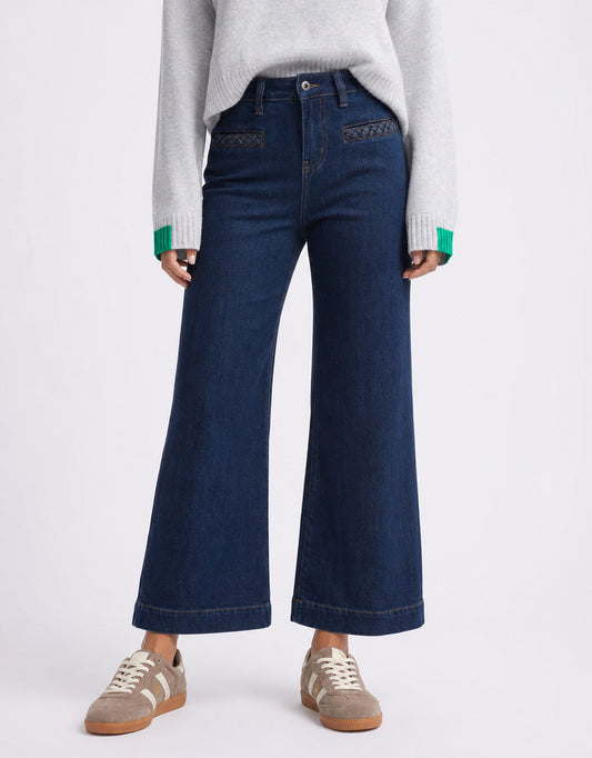 Image of Jeans. Product name - Freya Plait Pocket Jean Palisade Blue in Palisade Blue colour by brand - Kireina