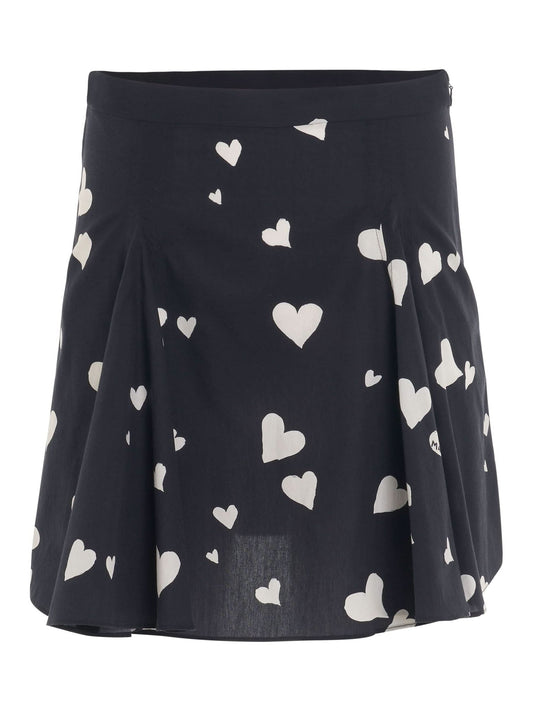 Image of a model wearing Skirts. Productname: MARNI Heart-Printed Mini Skirt in Black colour by brand - MARNI