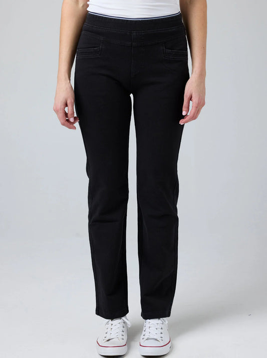 Image of a model wearing Pants. Product name - Gabriella Frattini Lustre Pants Straight Leg in Denim colour by brand - Gabriella Frattini