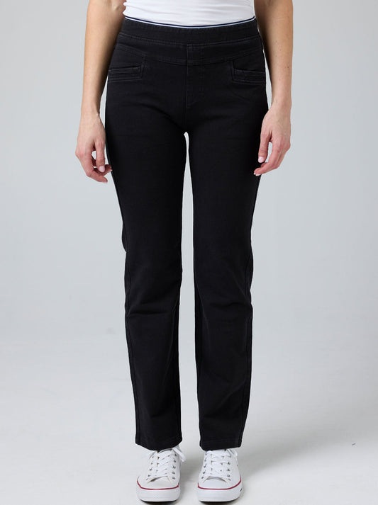Image of a model wearing Pants. Product name - Gabriella Frattini Lustre Pants Straight Leg in Denim colour by brand - Gabriella Frattini