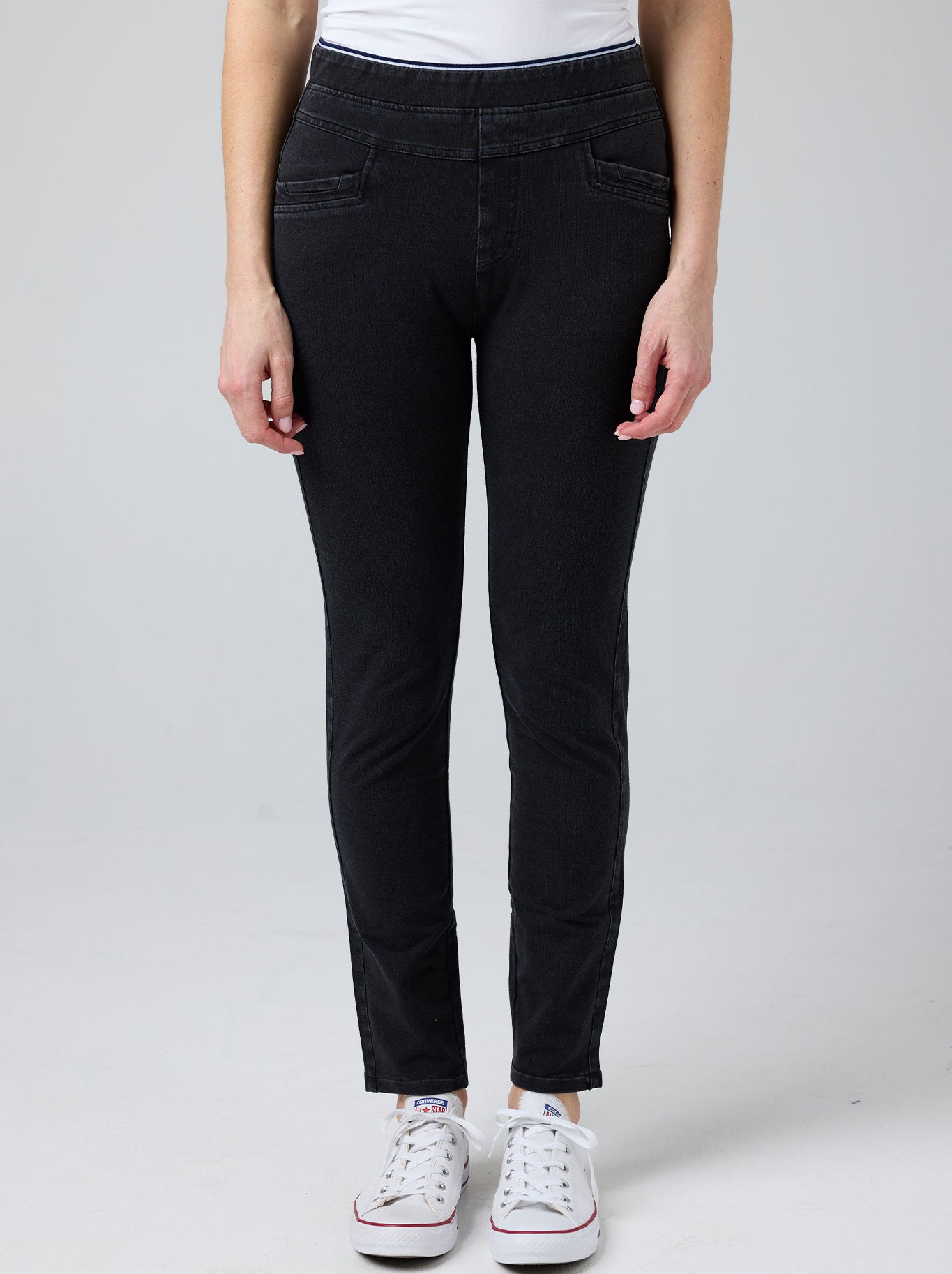 Image of a model wearing Pants. Product name - Gabriella Frattini Lustre Pant in Black colour by brand - Gabriella Frattini