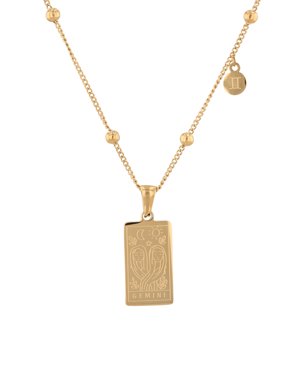 Image of Necklaces. Product name - Gemini Gold Zodiac Tag Necklace in colour by brand - LAVANA