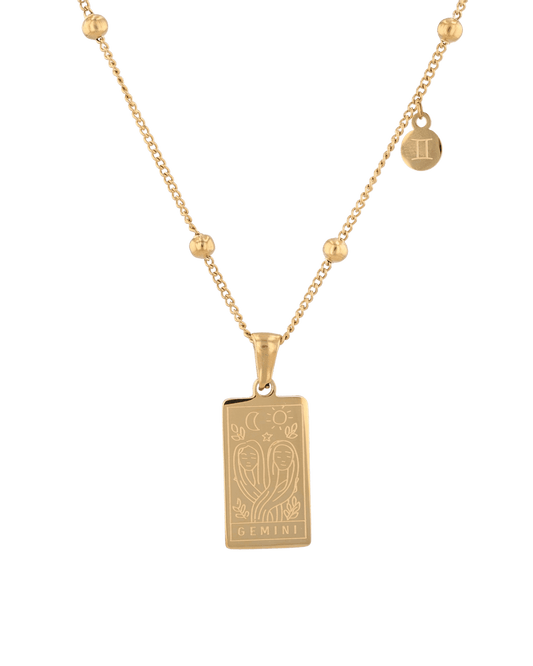 Image of Necklaces. Product name - Gemini Gold Zodiac Tag Necklace in colour by brand - LAVANA