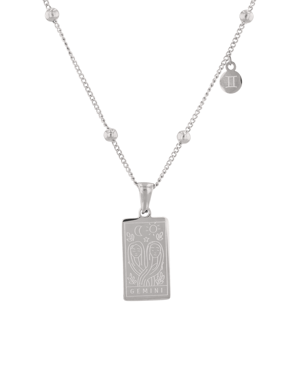 Image of Necklaces. Product name - Gemini Silver Zodiac Tag Necklace in colour by brand - LAVANA