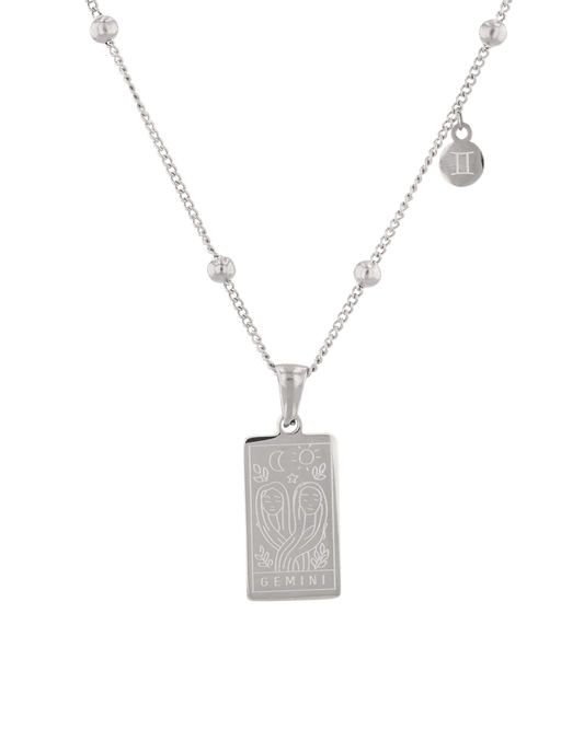 Image of Necklaces. Product name - Gemini Silver Zodiac Tag Necklace in colour by brand - LAVANA