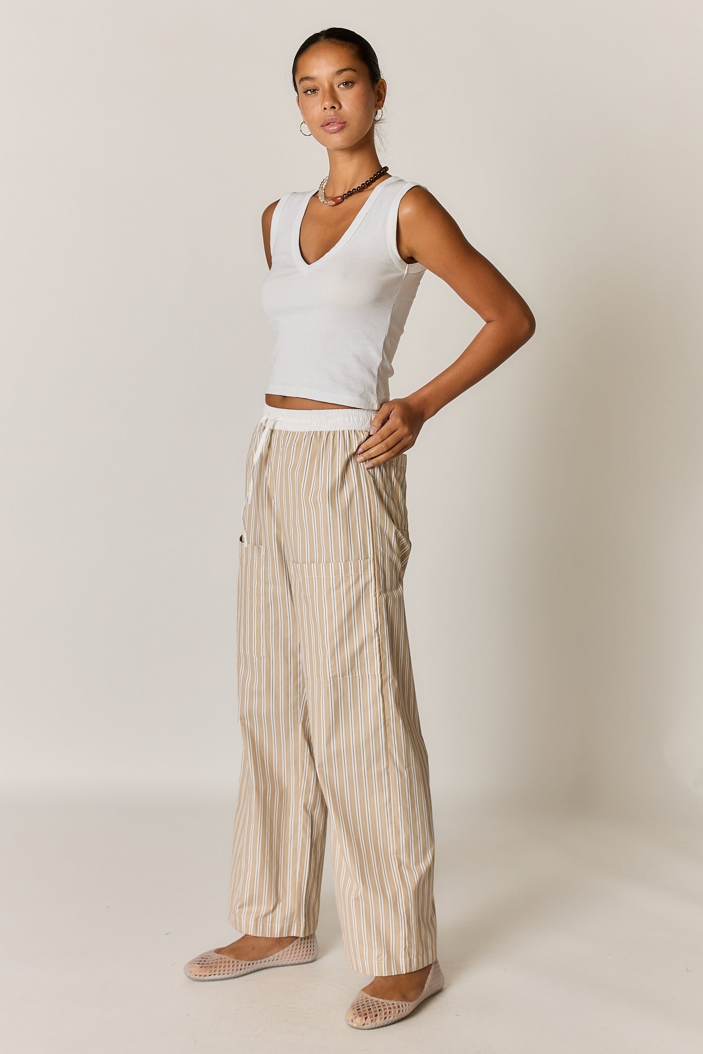 Giliann Alma Pocket Pant Stripe (Tan)