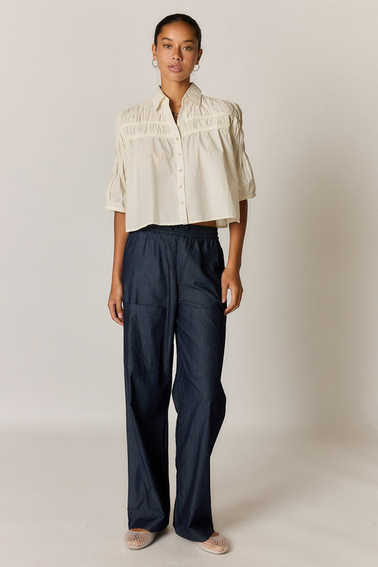 Image of a model wearing Tops. Product name - Giliann Edie Top Coconut in Coconut colour by brand - Giliann