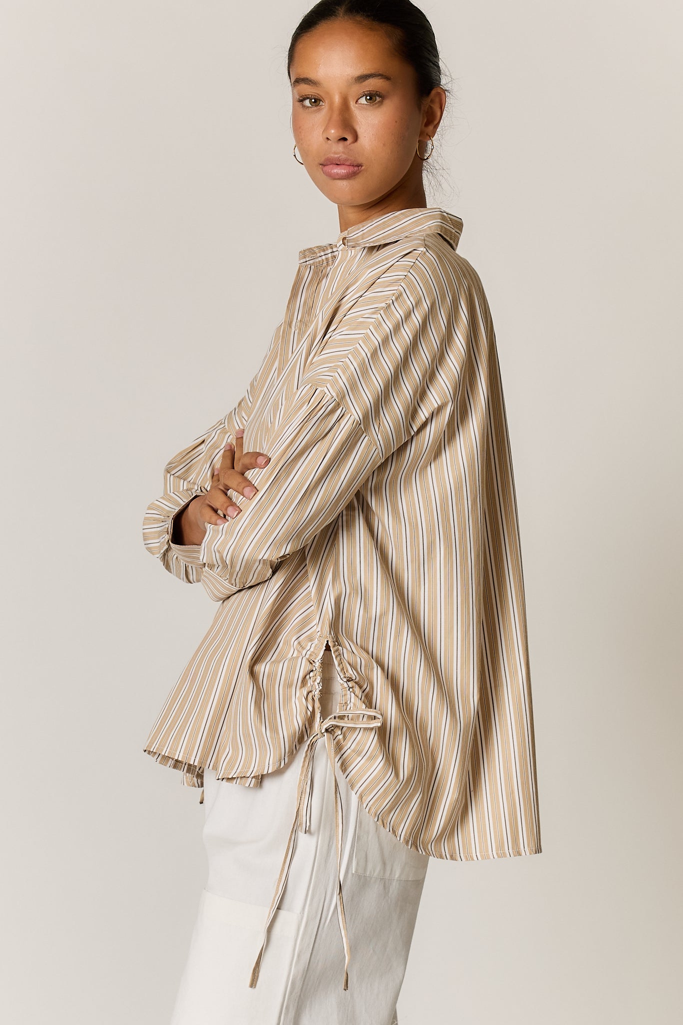 Image of Shirts. Product name - Giliann Joni Shirt Tan Stripe in Tan colour by brand - Giliann