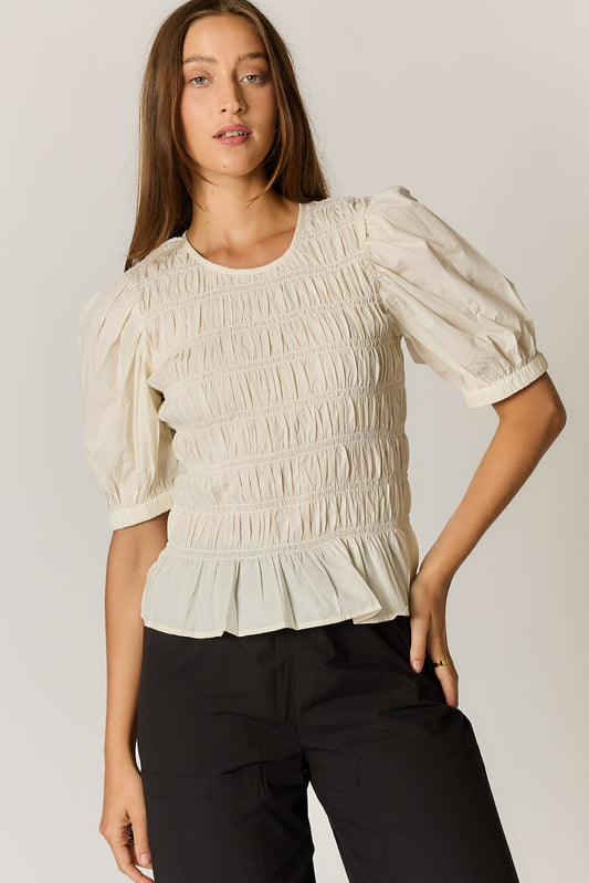 Giliann Pyke Shirred Top Coconut (Red)