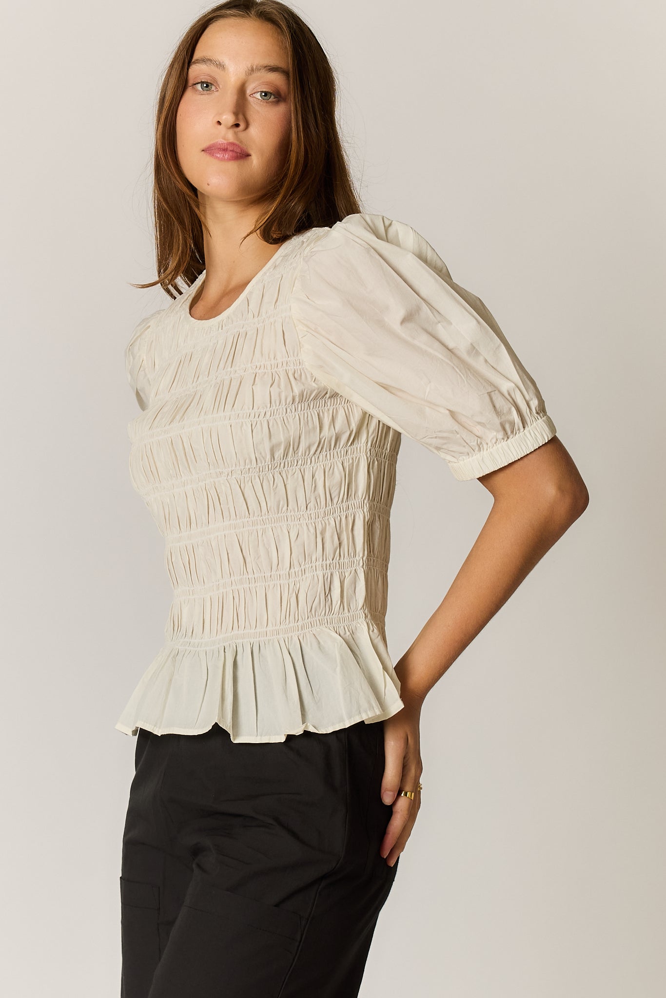 Giliann Pyke Shirred Top Coconut (Red)