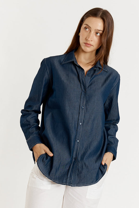 Image of Jeans. Productname: Giliann Button Up Shirt Denim in Denim colour by brand - Giliann