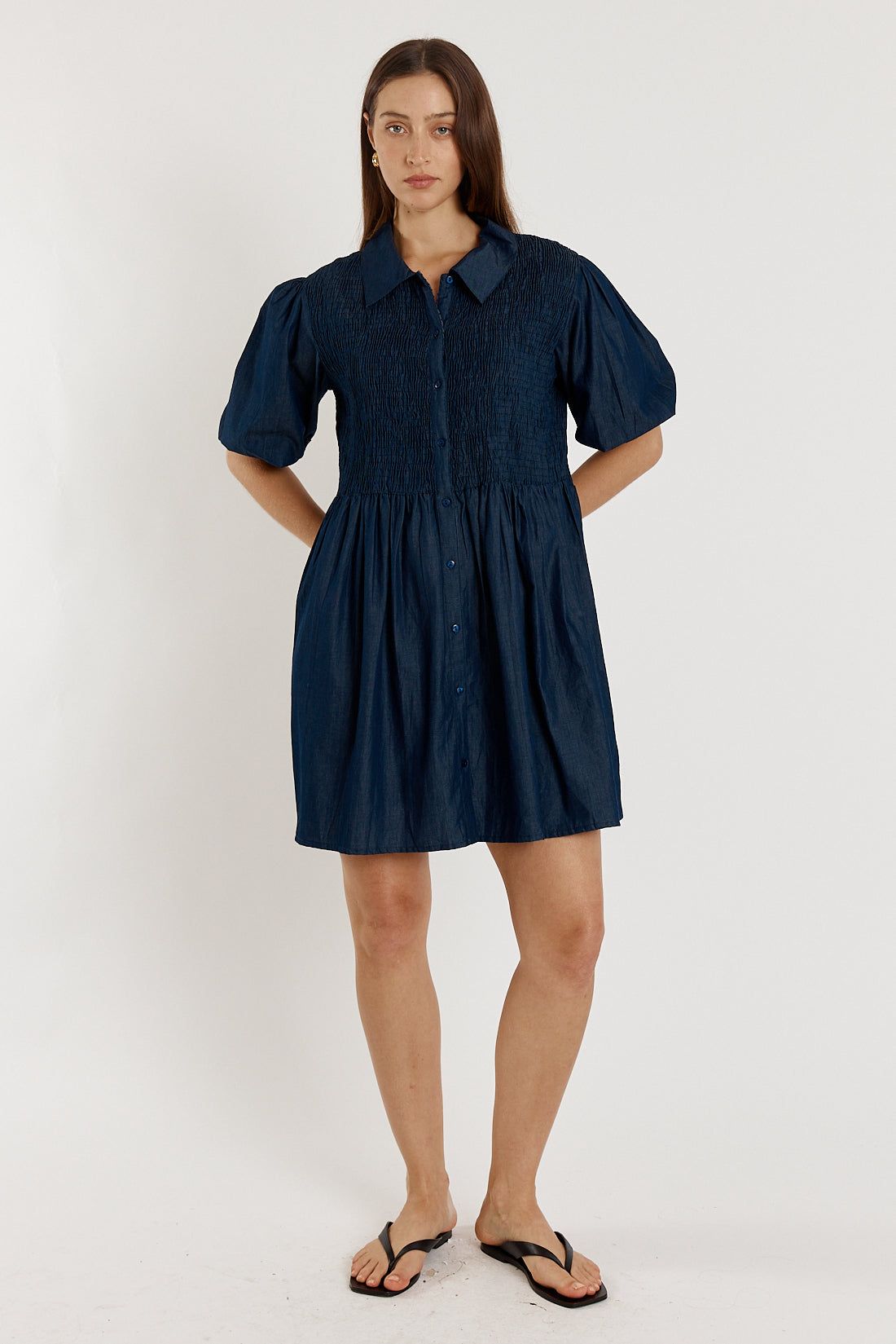 Image of Jeans. Productname: Giliann Gimlet Shirred Dress Denim in Red colour by brand - Giliann