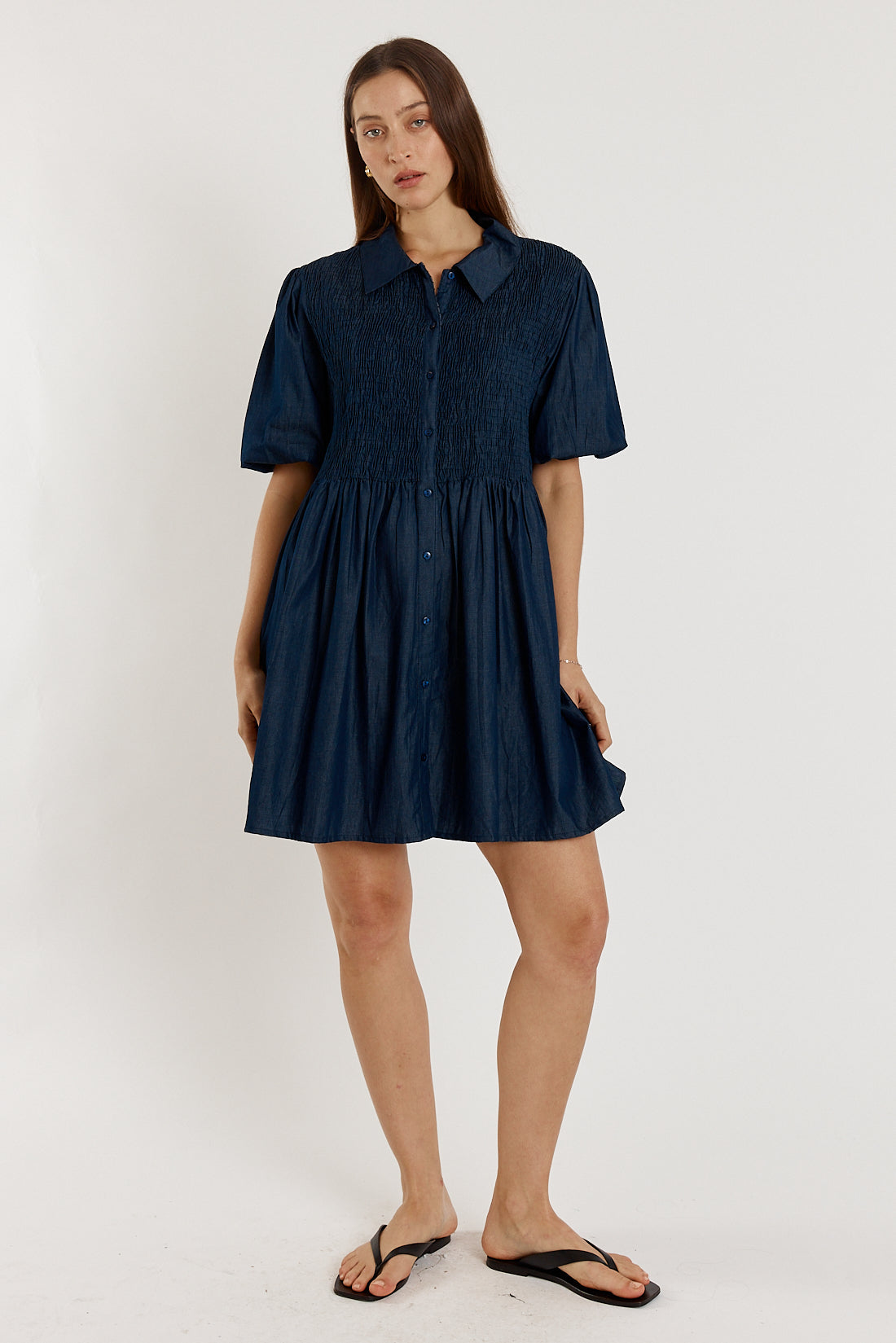 Giliann Gimlet Shirred Dress Denim (Red)