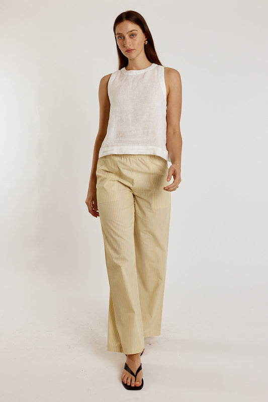 Image of a model wearing Pants. Productname: Giliann Lunel Pant Yellow Stripe in Yellow colour by brand - Giliann