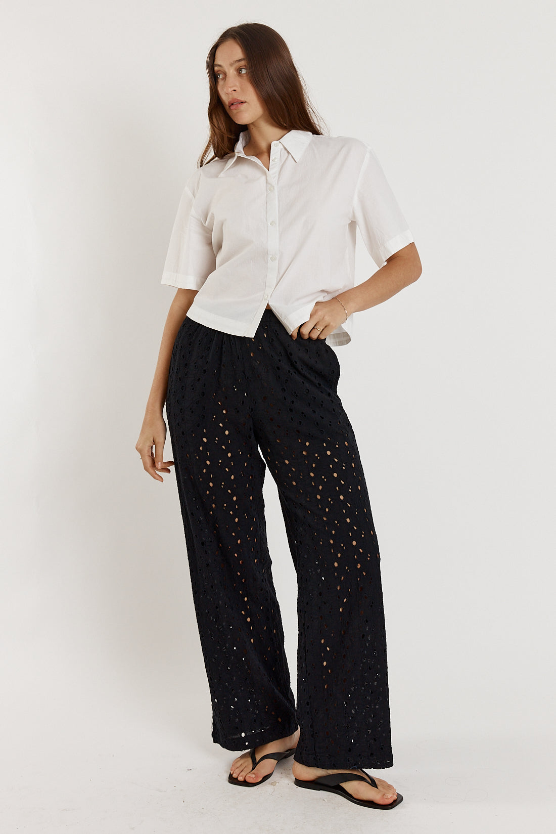 Image of a model wearing Pants. Productname: Giliann Olive Pant Black in Black colour by brand - Giliann