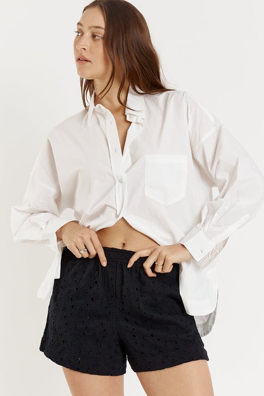 Image of a model wearing Shorts. Productname: Giliann Olive Short Black in Black colour by brand - Giliann