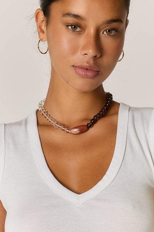Image of Necklaces. Product name - Giliann Tresse Necklace | Onyx-Clear Quartz in Quartz colour by brand - Giliann