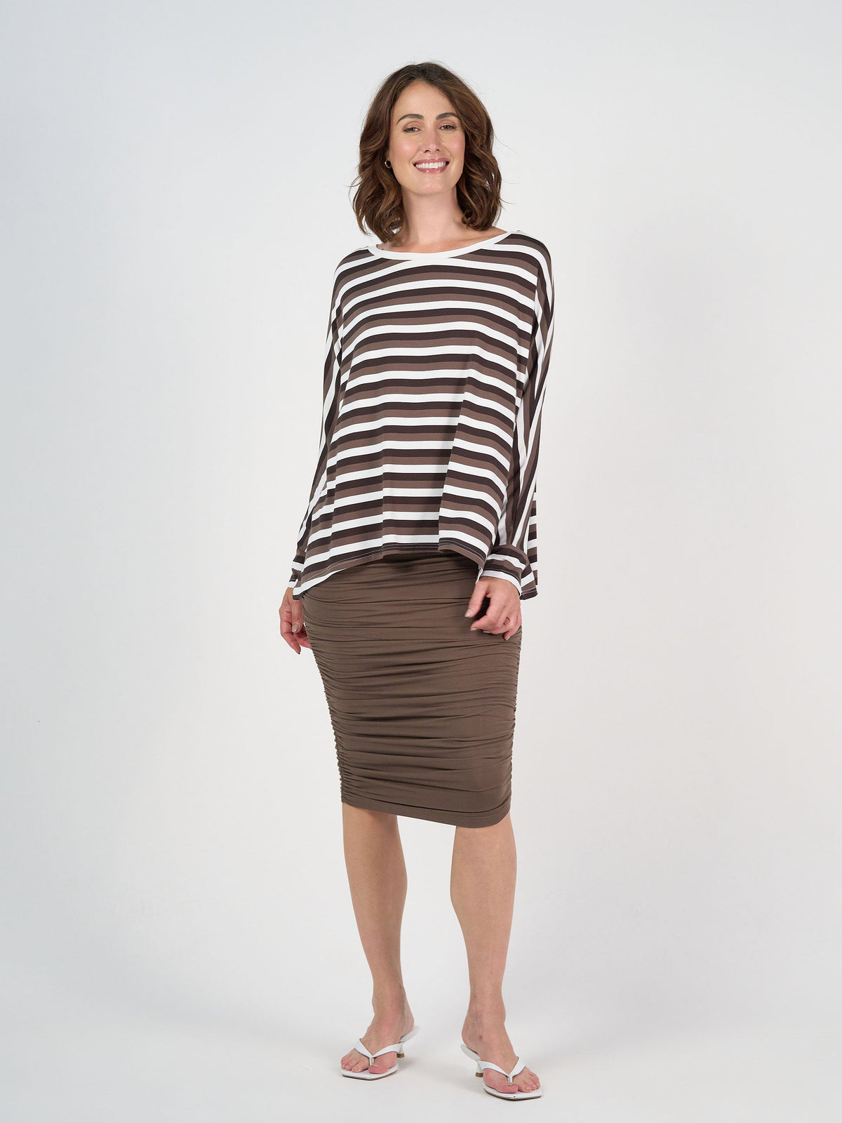 Lou Lou Gina Long Sleeved Bamboo Top (Brown Stripe)