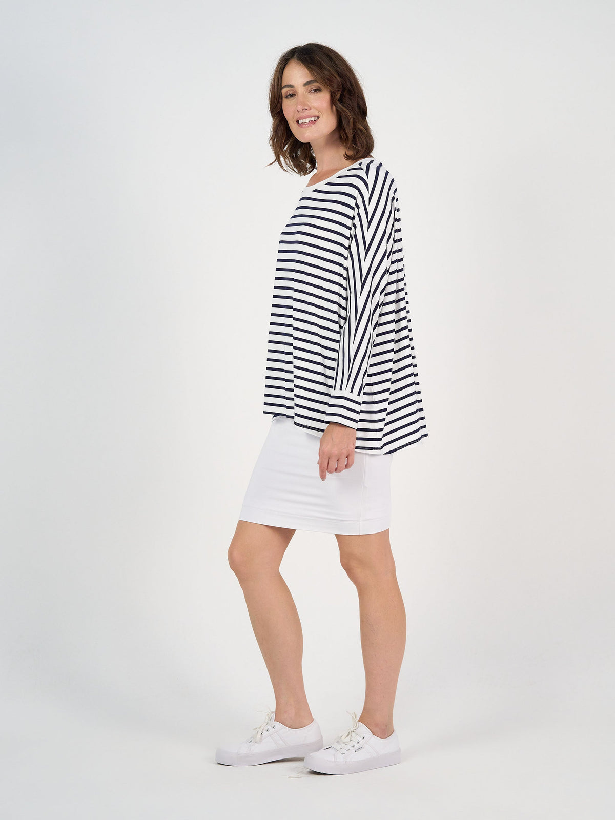 Lou Lou Gina Long Sleeved Bamboo Top (Navy & White Stripe)