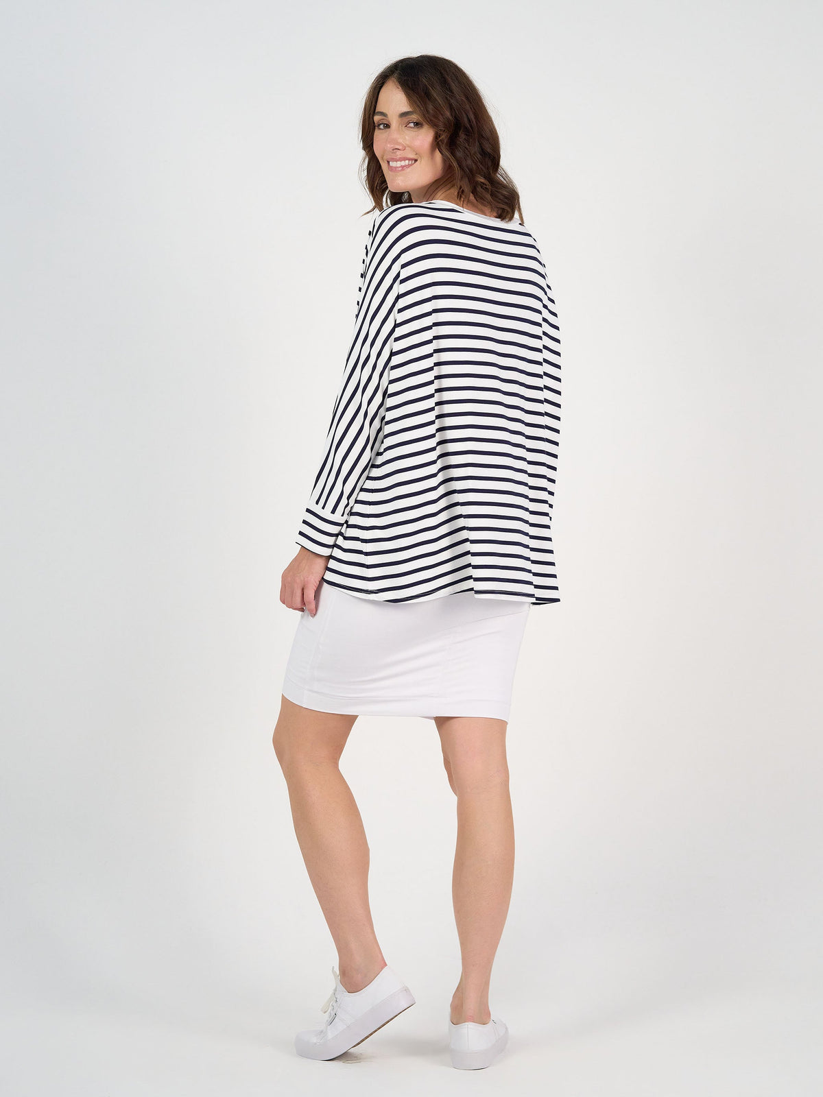 Lou Lou Gina Long Sleeved Bamboo Top (Navy & White Stripe)