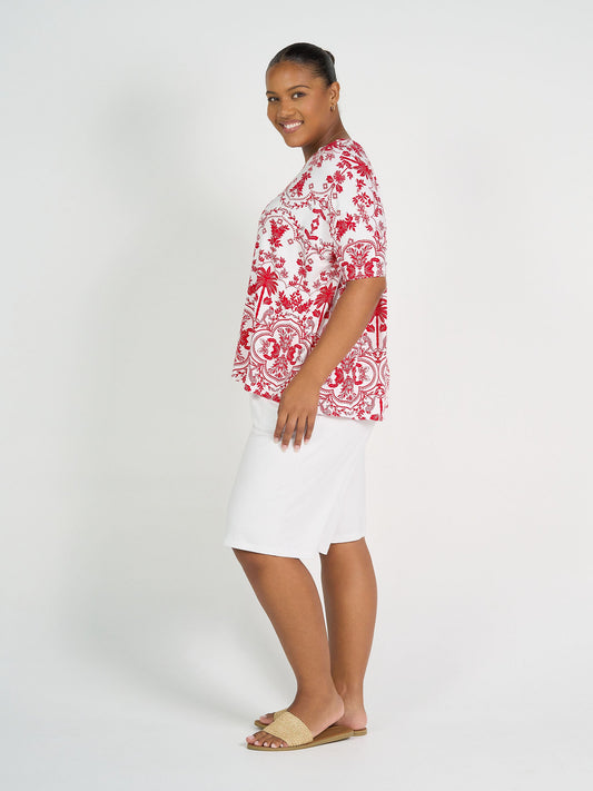 Lou Lou Gina Oversized Slouch Bamboo T-Shirt (Lipstick Palm)