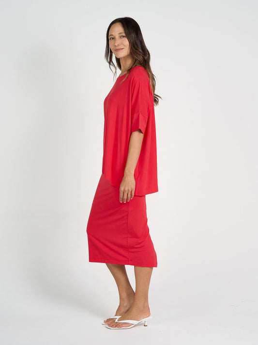 Lou Lou Gina Oversized Slouch Bamboo T-Shirt (Lipstick)