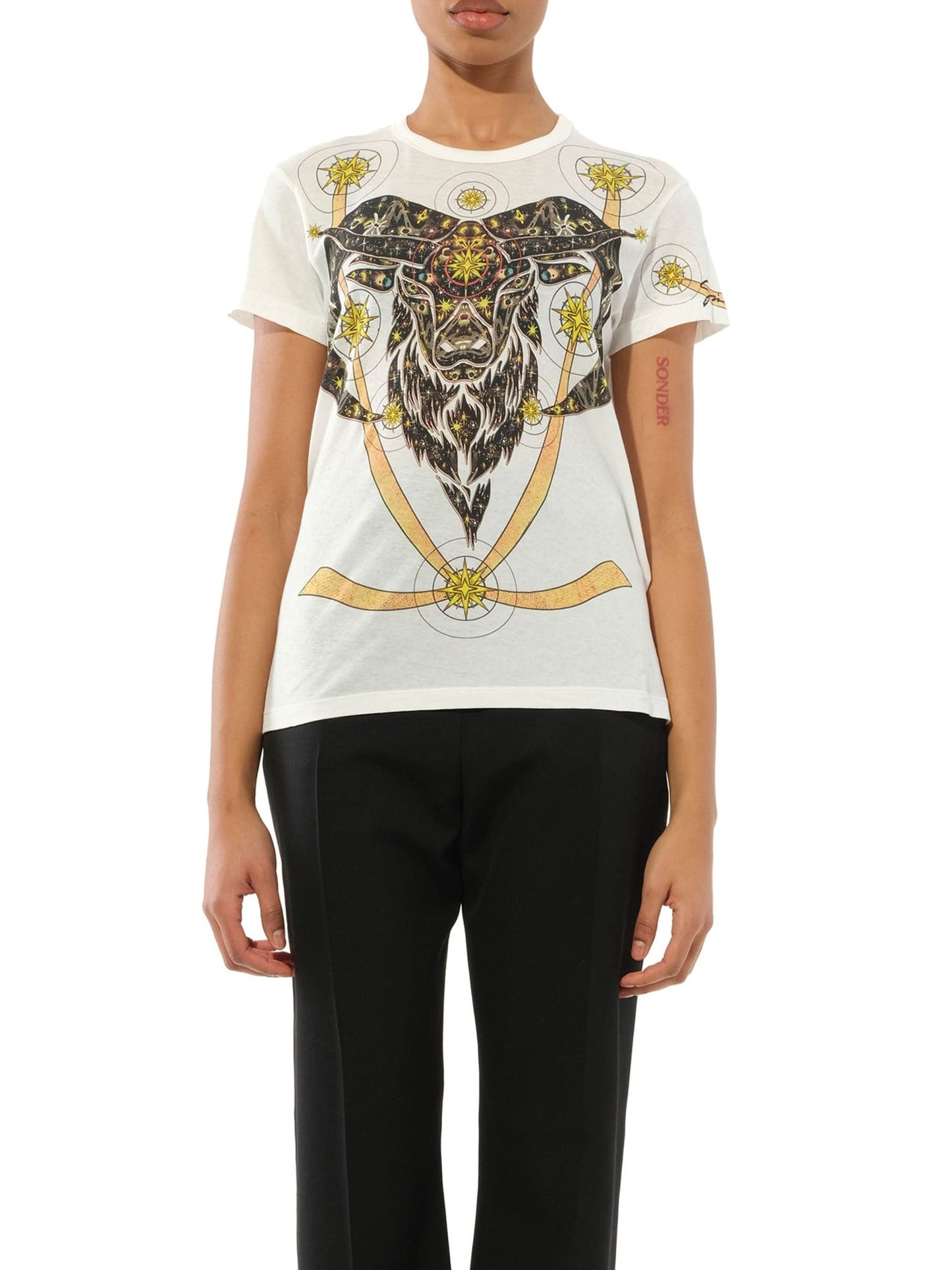 Image of a model wearing Tops. Productname: GIVENCHY Aries T-Shirt Ecru in WHITE colour by brand - GIVENCHY