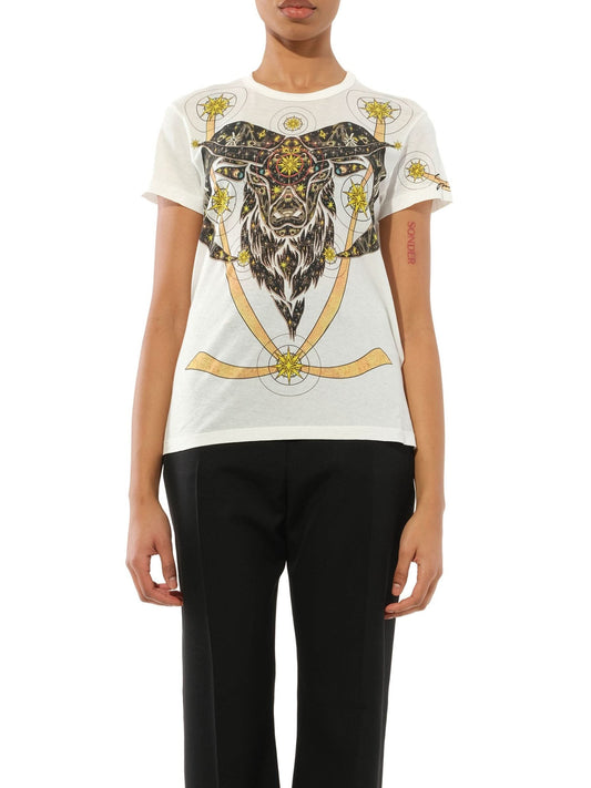 Image of a model wearing Tops. Productname: GIVENCHY Aries T-Shirt Ecru in WHITE colour by brand - GIVENCHY