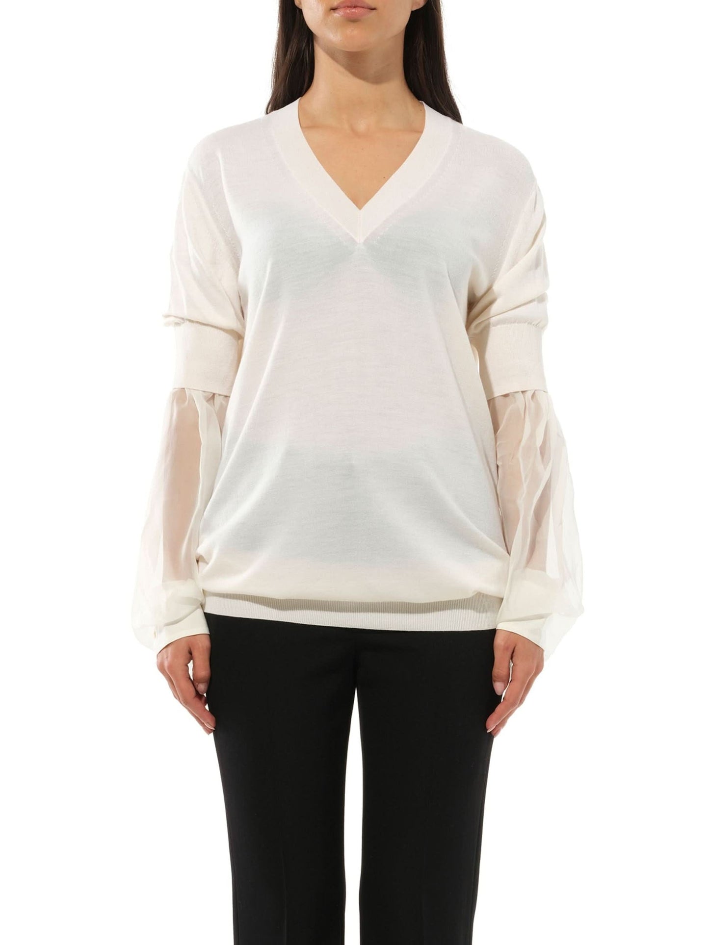 Image of a model wearing Outerwear. Productname: GIVENCHY Classic Pullover in White colour by brand - GIVENCHY