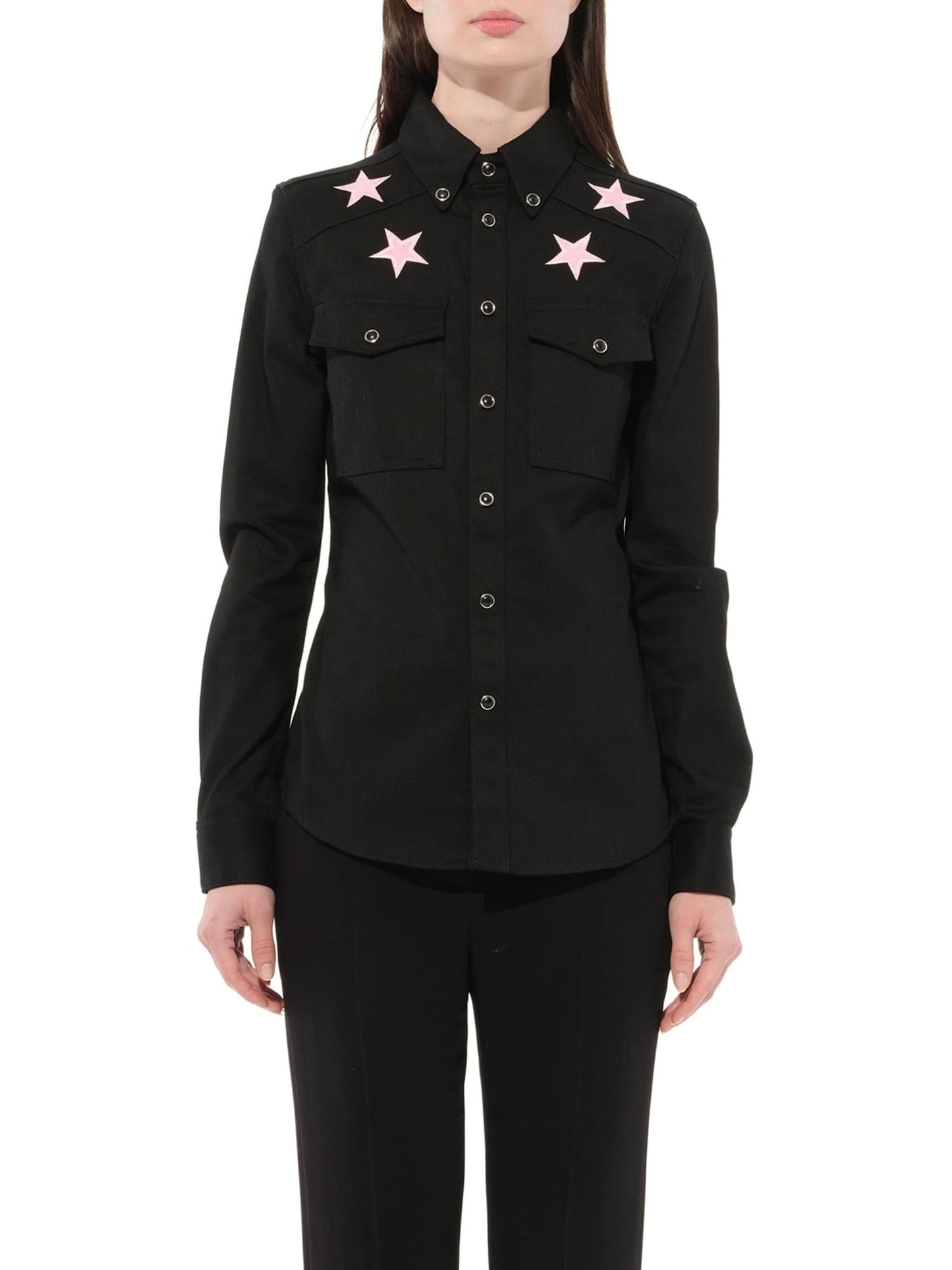 Image of a model wearing Tops. Productname: GIVENCHY Long Sleeve Shirt in Black colour by brand - GIVENCHY