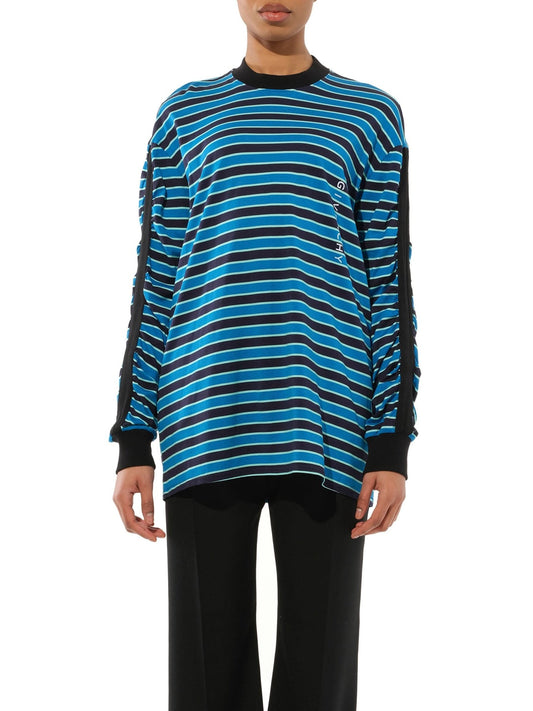 Image of a model wearing Outerwear. Productname: GIVENCHY Podium Long Sleeve Sweatshirt Blue in BLUE colour by brand - GIVENCHY